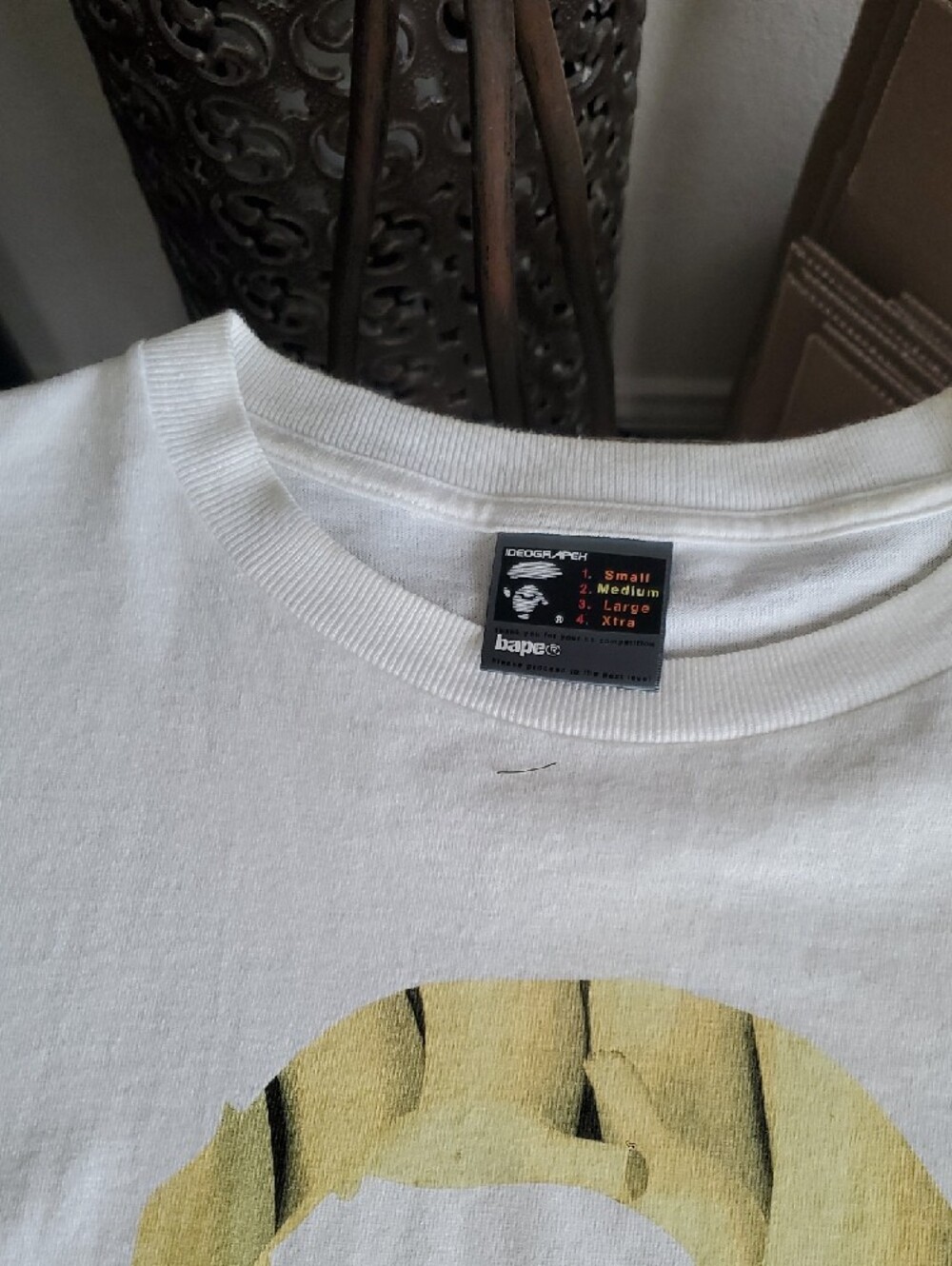 Bape White Short Sleeve Tee with Yellow Banana Ape Head Graphic - Picture 3 of 6
